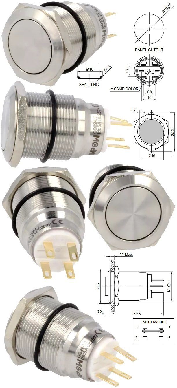 Interruptor Anti Vándalos IP65 22mm